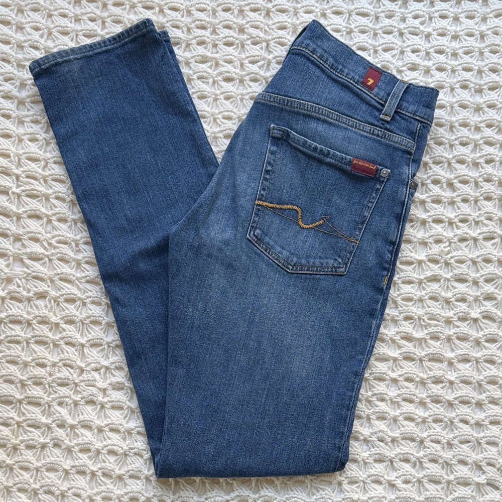 7 For All Mankind Medium Blue Denim Jeans - Classic Slimmy Straight Fit